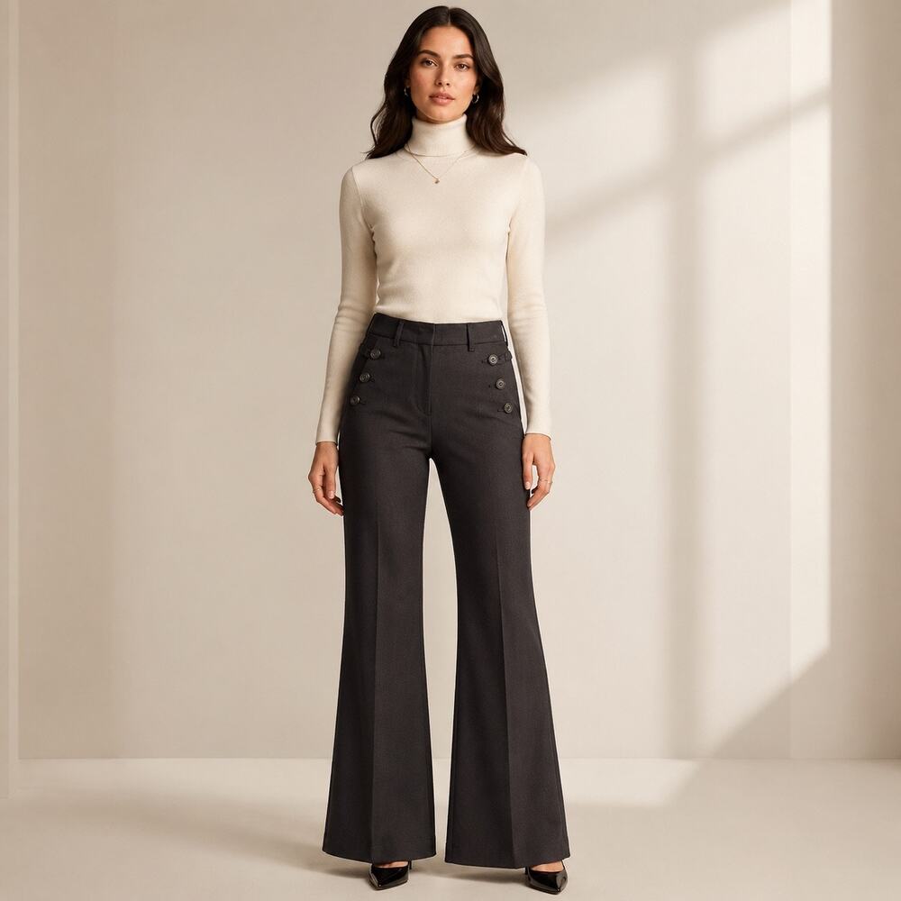 Quiet Luxury Theory Loralyn Sailor Flare Pants Dark Gray 70’s Office Siren NWT 4